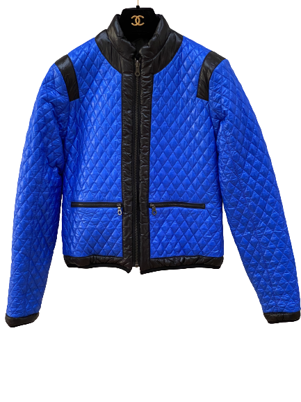 CHANEL CC LOGO REVERSIBLE PUFFER SKI SNOW WINTER COAT BLUE / BLACK FR 36 / US 4