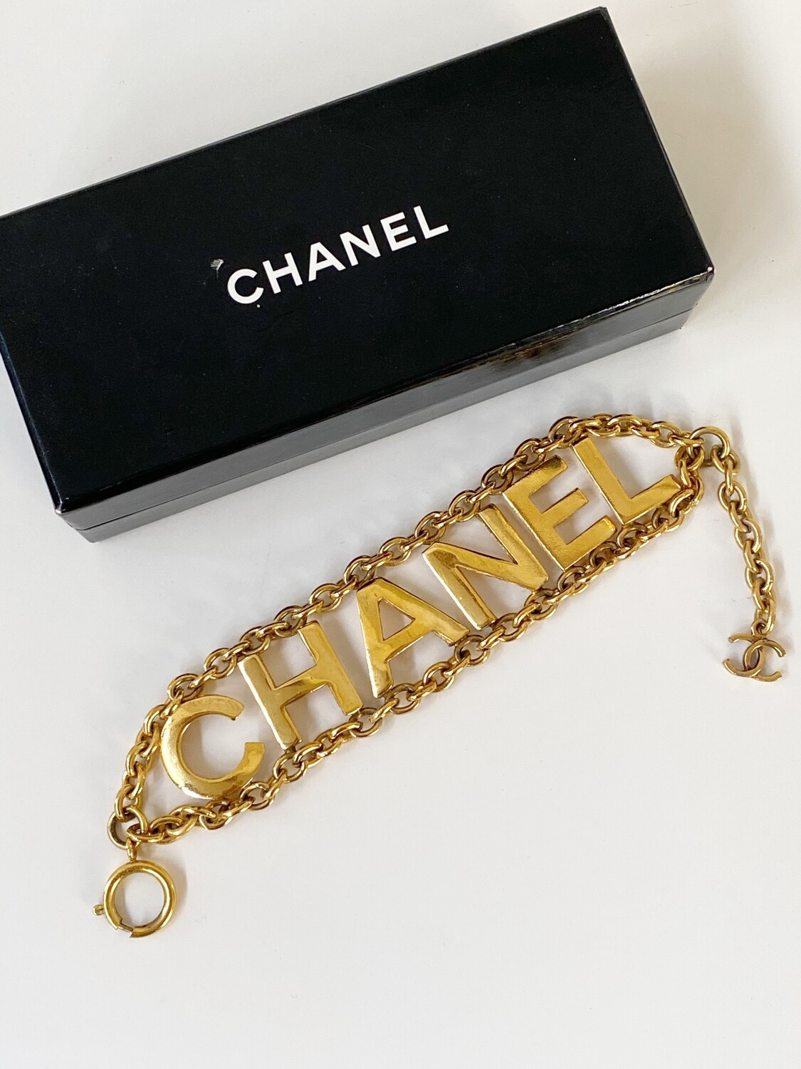 Chanel Letter Chain Belt CC Charm Silver & Leather