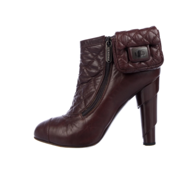Vintage CHANEL Burgundy Quilted Leather Boots Booties with Mini 2.55 Reissue Bag Sz 38 us 7.5 - 8
