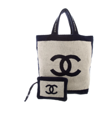 CHANEL CC LOGO BEACH SPORT TERRY TOTE WITH MINI POUCH