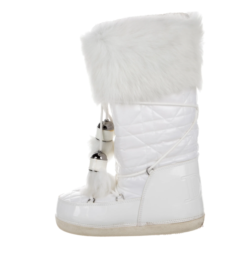 CHRISTIAN DIOR MONOGRAM LOGO White Winter Ski Snow Insulated Waterproof  Apres Ski Boots Moon Boots us 8 - 9 / It 38-40