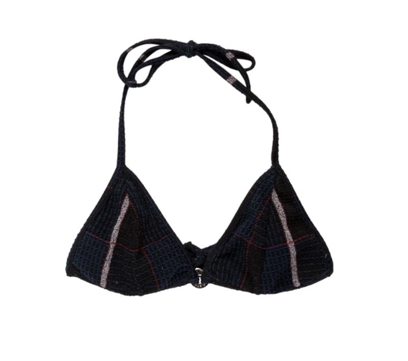 CHANEL TWEED FABRIC BIKINI BRALETTE TOP WITH LOGO CHARM