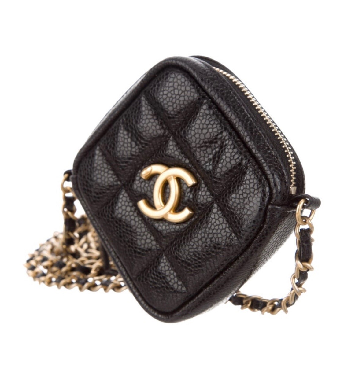 CHANEL CC BLACK CAVIAR QUILTED LEATHER MINI CROSSBODY GOLD CHAIN BAG