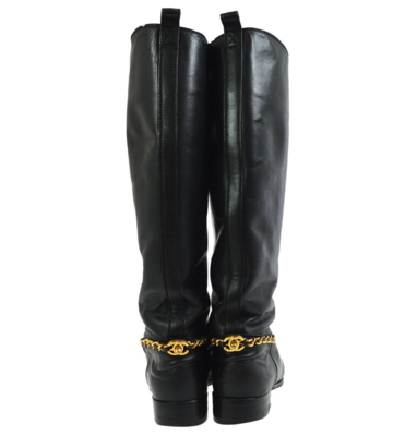 CHANEL CC TURNLOCK AND CHAIN BLACK LEATHER OTK RIDING BOOTS
