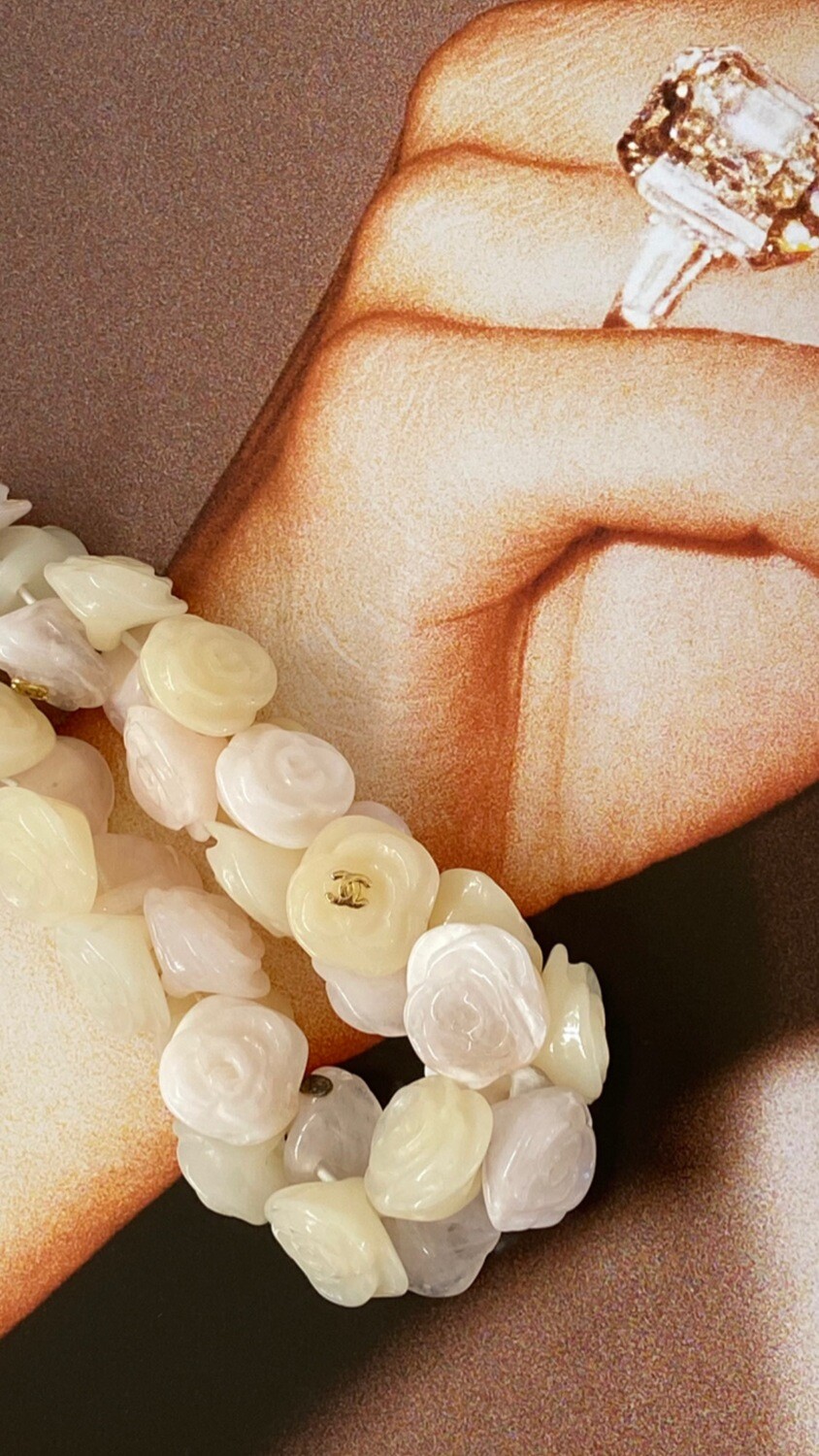 CHANEL VINTAGE CC LOGO FLORAL CAMELLIA FLOWER BEAD BRACELET