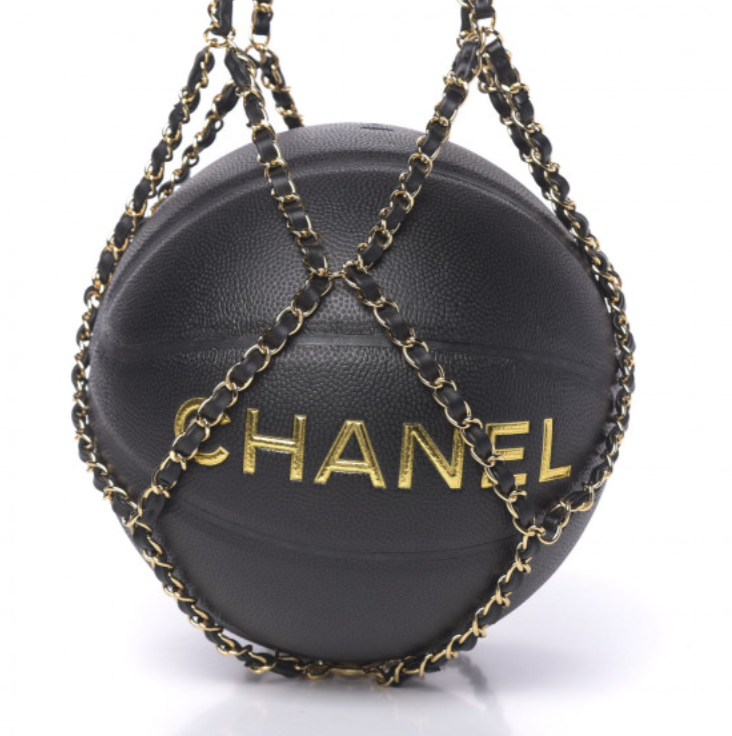 CHANEL CC LOGO BLACK BASKETBALL WITH CHAIN NET BAG