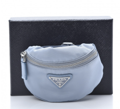PRADA BLUE NYLON MINI WRIST POUCH BAG WITH BOX