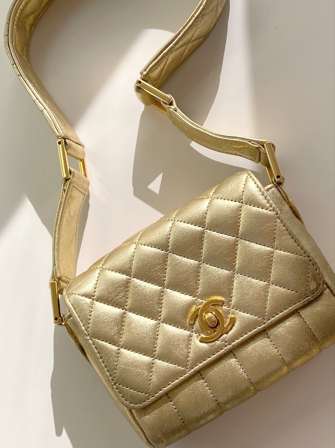 Gold Quilted Leather Chanel Bag  Harrietts Closet