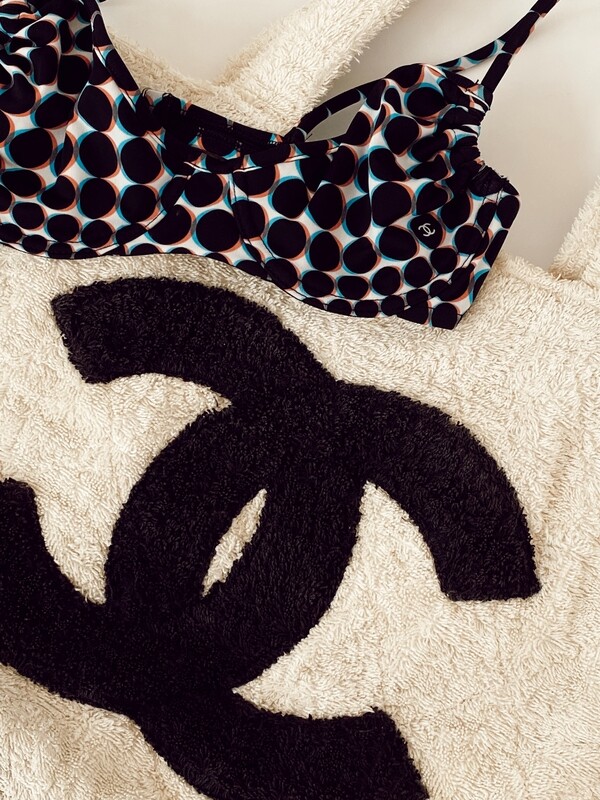 CHANEL POLKA DOT CC BIKINI TOP BRALETTE FR 34 US 2