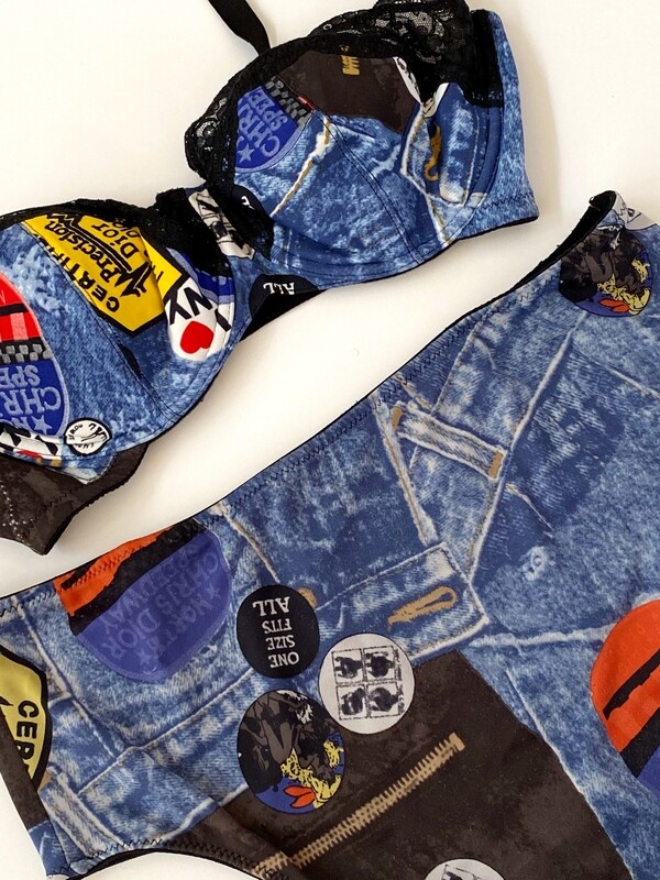 CHRISTIAN DIOR VINTAGE DENIM SPEEDWAY LINGERIE SET BRALETTE