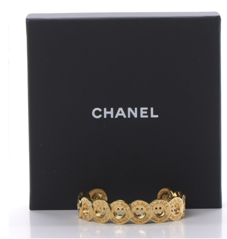 CHANEL PARIS LETTER LOGO GOLD BUTTON CUFF