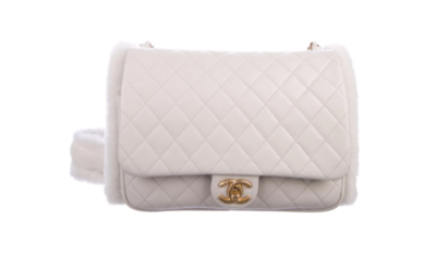 CHANEL CC SHEARLING QUILTED LEATHER HAND WARMER FLAP SHOULDER BAG