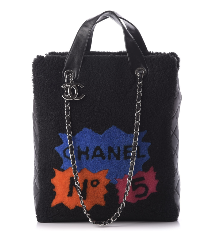 CHANEL SHEARLING GROCERY SHOPPING TOTE WITH CC CHARM