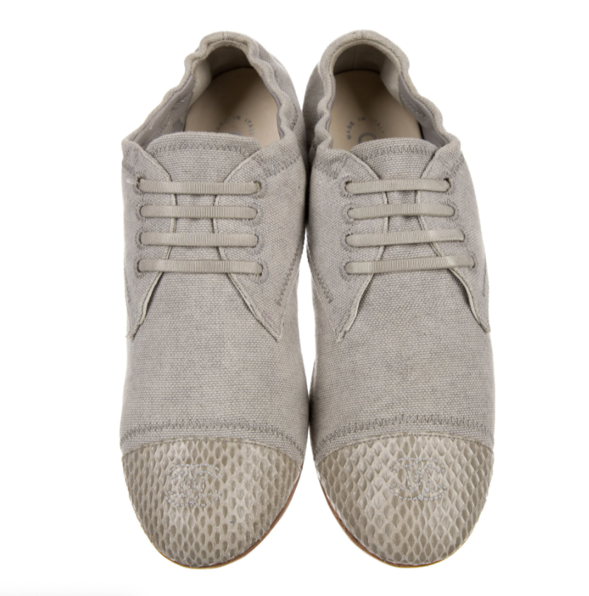 CHANEL CC VINTAGE LACE UP LOAFERS OXFORDS IT 37.5