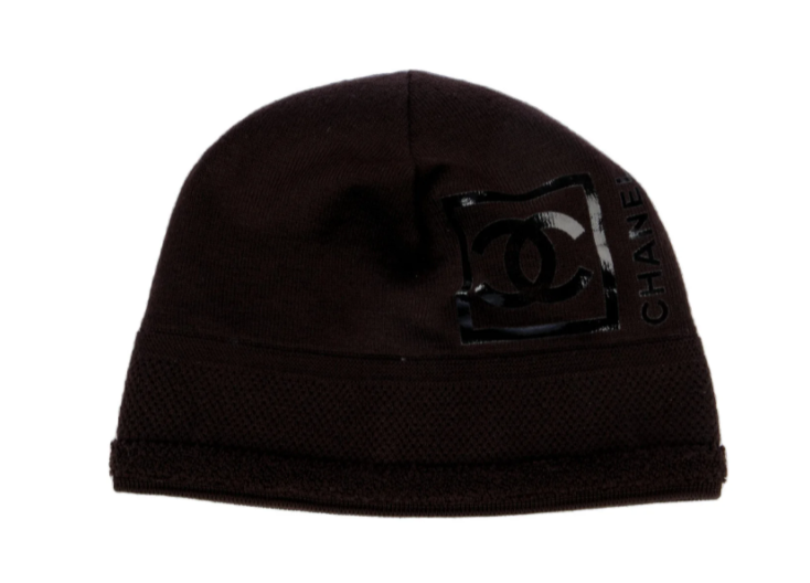 CHANEL CC LOGO LETTER MONOGRAM VINTAGE SPORT BROWN KNIT BEANIE HAT