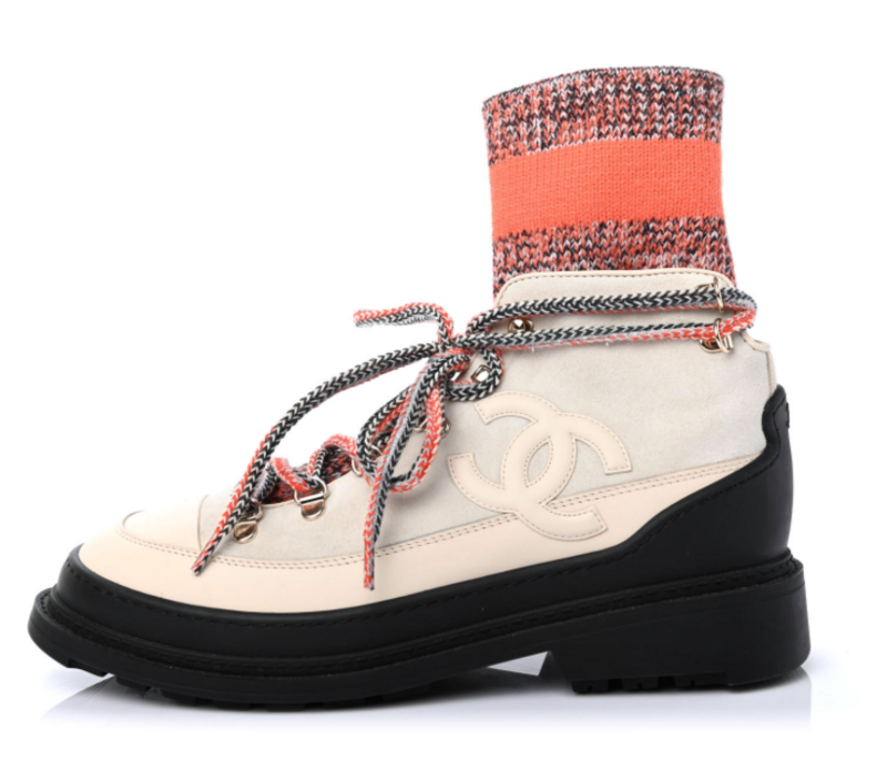 CHANEL CC LOGO LACE UP WINTER SNOW COMBAT BOOTS IT 39