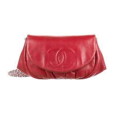 CHANEL CC HALF MOON RED LEATHER FLAP WALLET ON CHAIN WOC