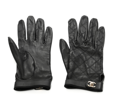 CHANEL CC TURNLOCK BLACK QUILTED LEATHER GLOVES