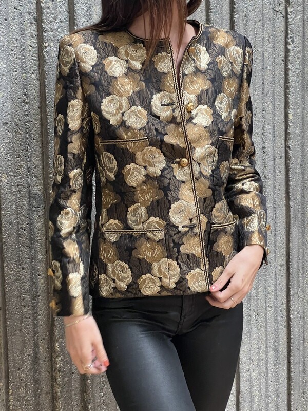 CHANEL VINTAGE METALLIC BROCADE LEAVES BLAZER JACKET