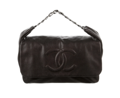 CHANEL CC BROWN CAVIAR LEATHER FLAP WITH THICK CHAIN