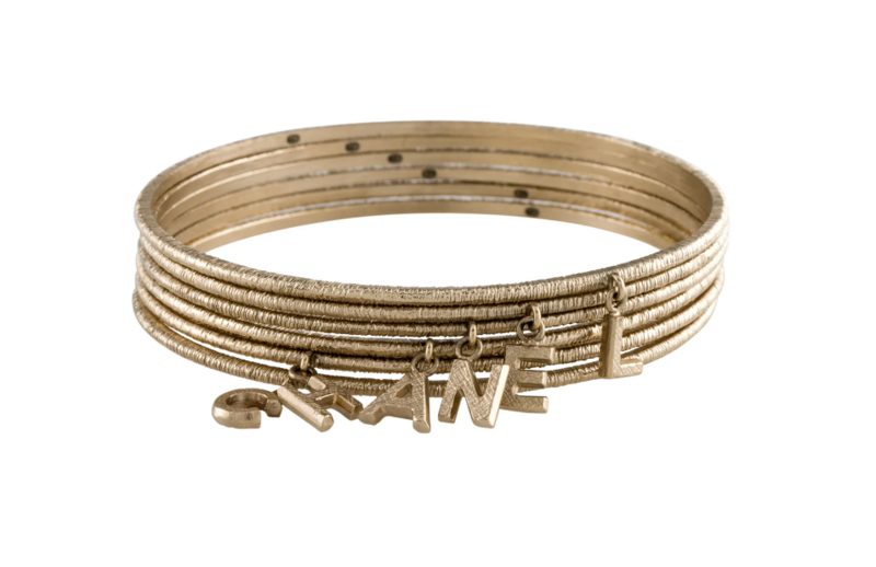 CHANEL LETTER LOGO GOLD CHARM BRACELET BANGLE SET
