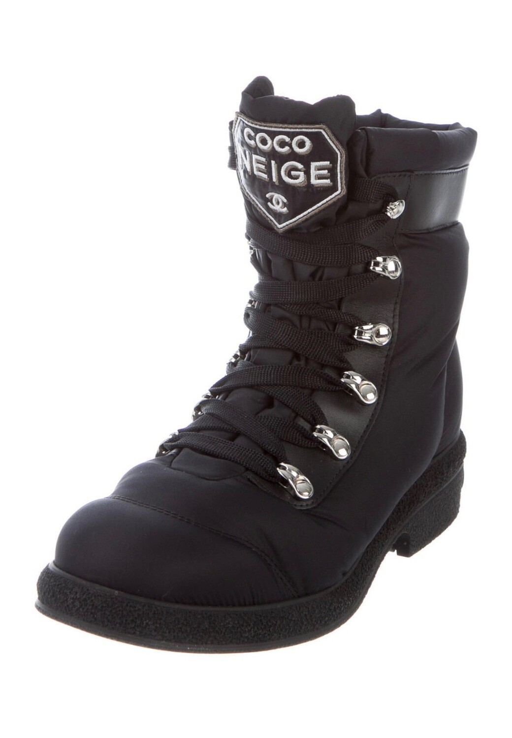 CHANEL COCO NEIGE BLACK WINTER SNOW COMBAT BOOTS IT 38