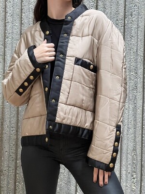 CHANEL VINTAGE QUILTED DOWN PUFFER WITH CC BUTTONS BEIGE / BLACK