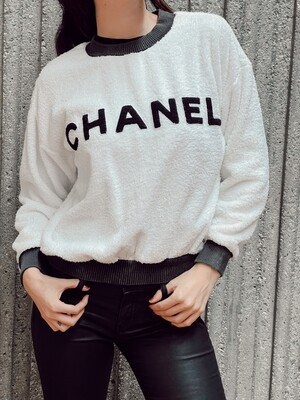 CHANEL VINTAGE LETTER LOGO TERRY CLOTH JUMPER SWEATER TOP