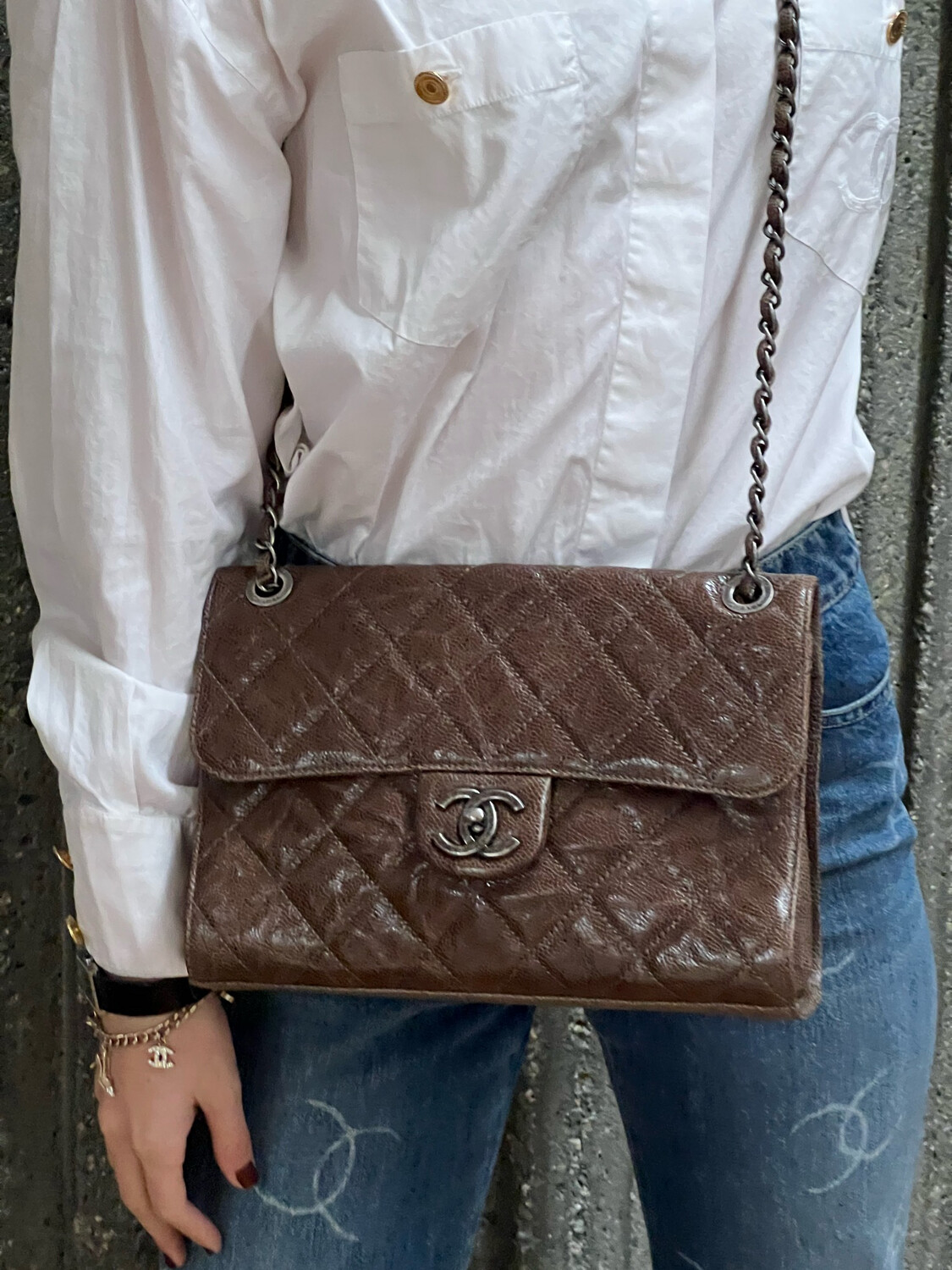 CHANEL CC CAVIAR BROWN JUMBO QUILTED FLAP BAG