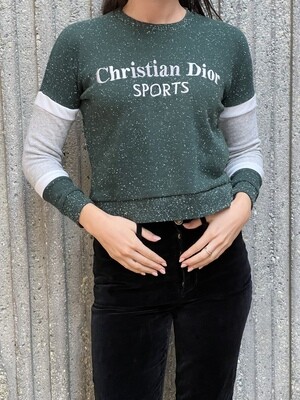 CHRISTIAN DIOR SPORTS VINTAGE GREEN GRAY SWEATER TOP