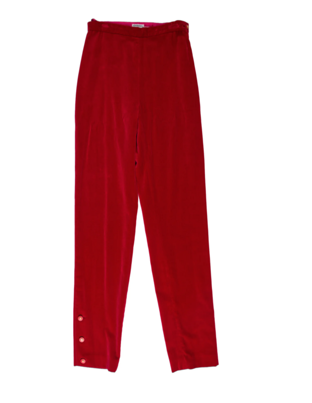 CHANEL VINTAGE 1996 CC LOGO RED VELVET PANTS