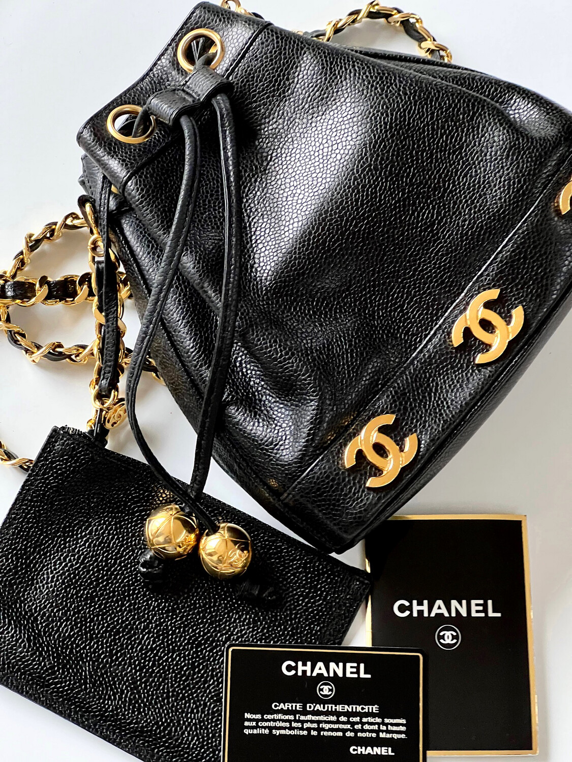 Chanel Vintage Caviar Drawstring Bucket Bag