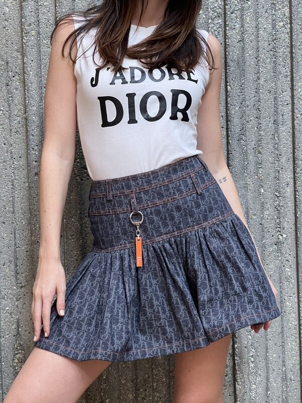 CHRISTIAN DIOR VINTAGE MONOGRAM LOGO DENIM SKIRT FR 38