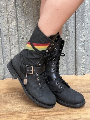 CHRISTIAN DIOR VINTAGE RASTA BLACK QUILTED COMBAT BOOTS WITH ID CHARM