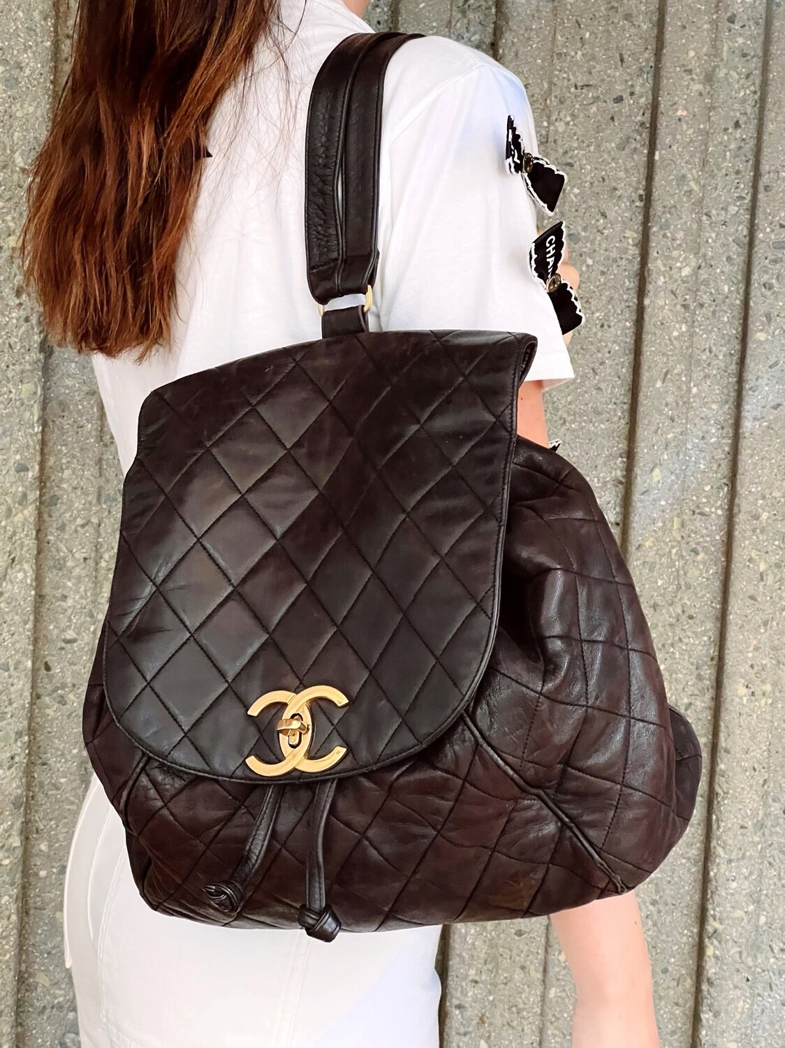 CHANEL CC TURNLOCK BROWN QUILTED LEATHER CLASSIC FLAP BACKPACK