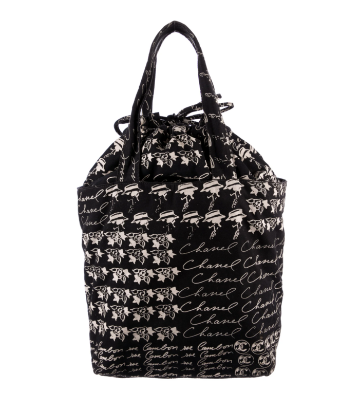 CHANEL VINTAGE CC LOGO RUE CAMBON LARGE DRAWSTRING TOTE BAG