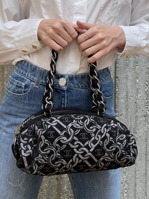 CHANEL CC PRINT CHAIN PRINT SATCHEL SHOULDER BAG W CHARM