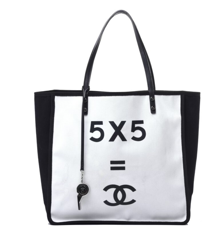 CHANEL CC LOGO BLACK WHITE BEACH TOTE WITH WHISTLE CHARM