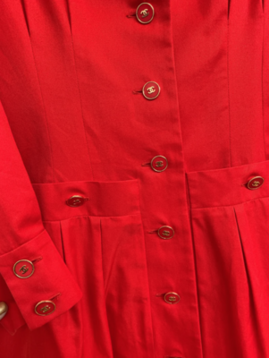 Vintage 90s CHANEL CC Logo Buttons Red Button Down Dress Jacket Coat trench  - 13 CC Buttons!!