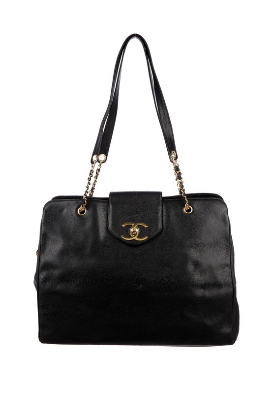 CHANEL VINTAGE BLACK CAVIAR LEATHER SUPER MODEL CARRYALL WEEKENDER TOTE BAG