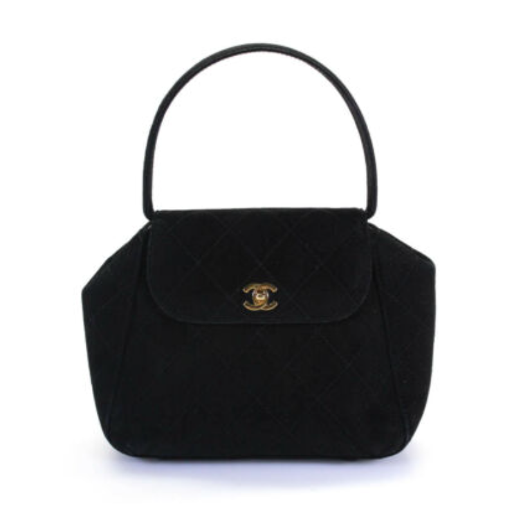 CHANEL VINTAGE BLACK QUILTED SUEDE LEATHER MINI KELLY BAG