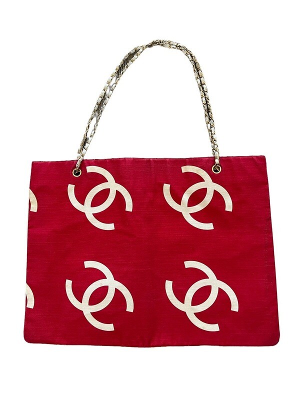 ​CHANEL VINTAGE CC LOGO RED TOTE BAG