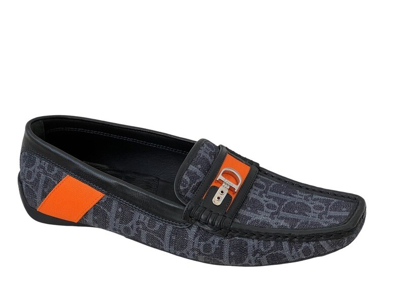 DIOR MONOGRAM LOGO DENIM LEATHER LOAFERS IT 40 US 9