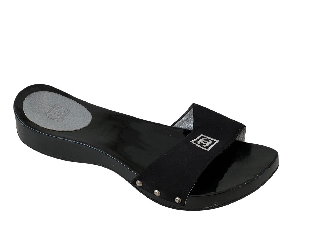 CC Chanel Platform wedge espadrilles shoes slippers slides open