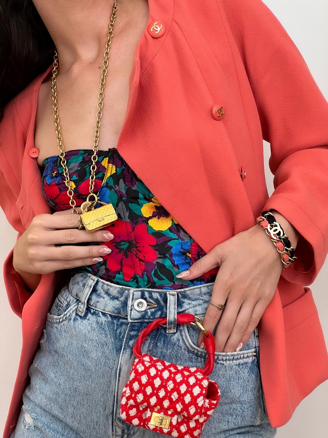 CHANEL VINTAGE 1991 CC BUTTONS CORAL JACKET FR 38