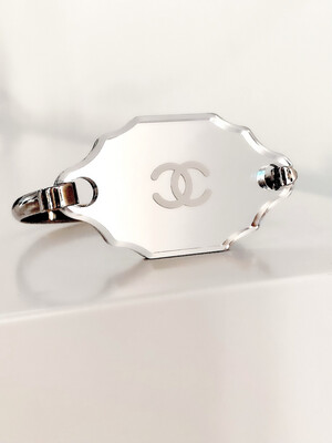 Vintage CHANEL CC Logo Mirror Victorian Style Glass Silver Bracelet Bangle Cuff France Fashion Jewelry