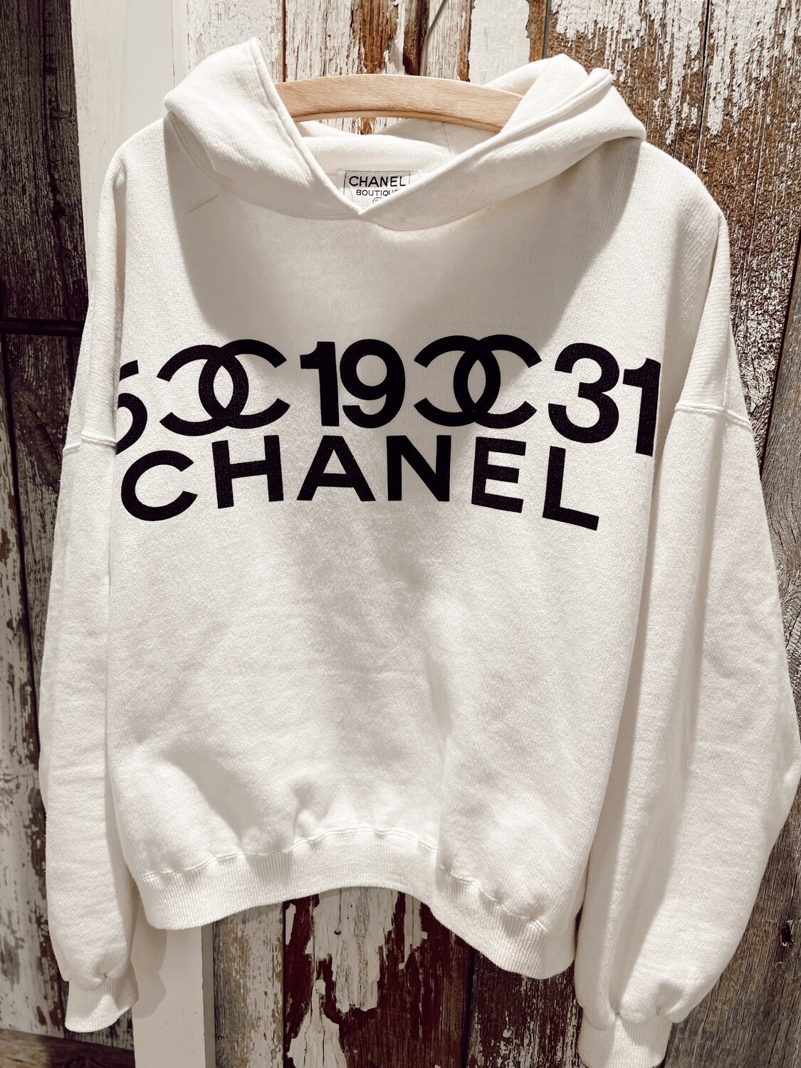 RARE VINTAGE CHANEL LOGO NUMBERS BLACK WHITE SWEATSHIRT HOODIE