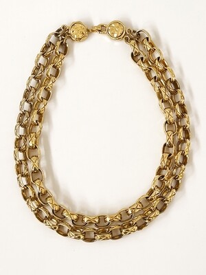 CHANEL VINTAGE QUILTED DOUBLE CHAIN LINK GOLD NECKLACE