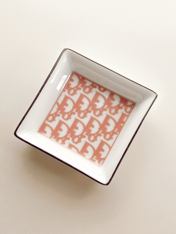 CHRISTIAN DIOR VINTAGE PORCELAIN MONOGRAM LOGO MINI TRINKET TRAY