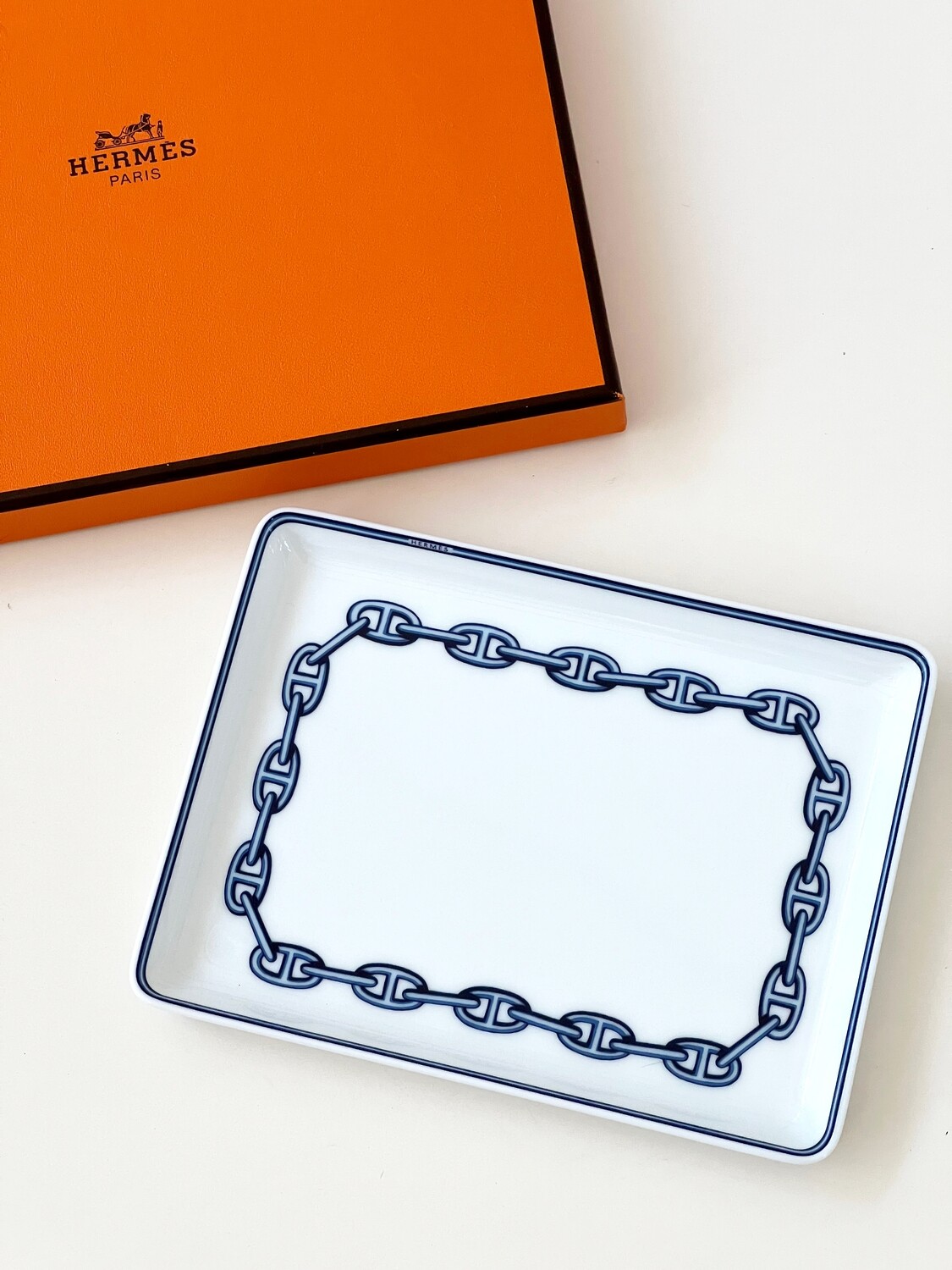 ​VINTAGE HERMES PARIS CHAIN D'ANCRE TRINKET TRAY WITH BOX